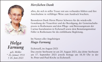 Traueranzeige von Helga Farnung von FZ