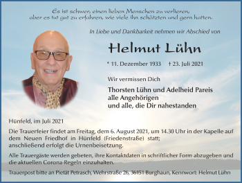 Traueranzeige von Helmut Lühn von FZ