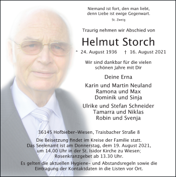 Traueranzeige von Helmut Storch von FZ