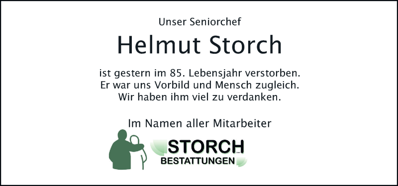  Traueranzeige für Helmut Storch vom 17.08.2021 aus FZ