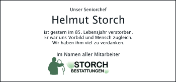 Traueranzeige von Helmut Storch von FZ