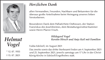 Traueranzeige von Helmut Vogel von FZ