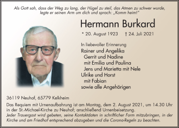 Traueranzeige von Hermann Burkard von FZ