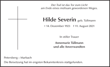 Traueranzeige von Hilde Severin von FZ