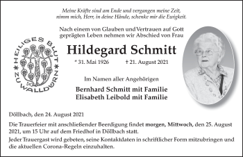 Traueranzeige von Hildegard Schmitt von FZ