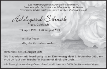 Traueranzeige von Hildegard Schwab von FZ
