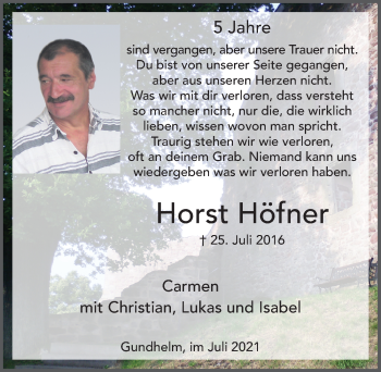 Traueranzeige von Horst Höfner von Fuldaer Zeitung