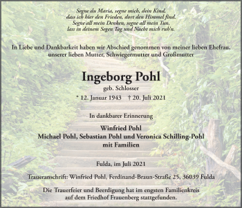 Traueranzeige von Ingeborg Pohl von FZ