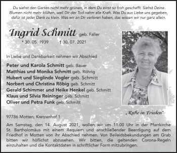 Traueranzeige von Ingrid Schmitt von FZ