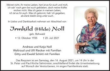 Traueranzeige von Irmhild Noll von FZ