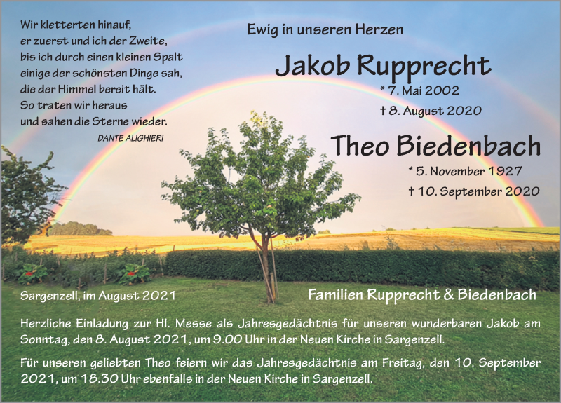  Traueranzeige für Jakob Gerhard Rupprecht vom 06.08.2021 aus FZ