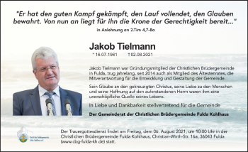 Traueranzeige von Jakob Tielmann von FZ
