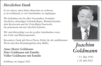 Traueranzeige von Joachim Goldmann von FZ