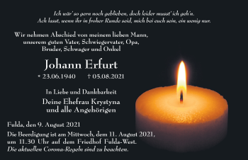 Traueranzeige von Johann Erfurt von FZ