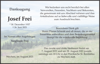 Traueranzeige von Josef Frei von FZ