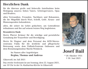 Traueranzeige von Josef Wendelin Bail von FZ