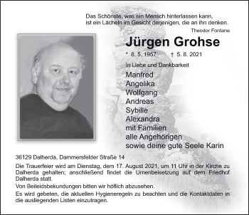 Traueranzeige von Jürgen Grohse von FZ