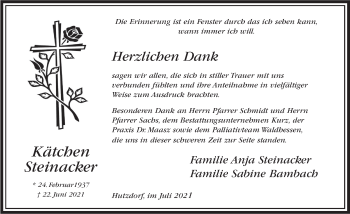 Traueranzeige von Kätchen Steinacker von FZ