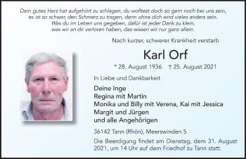 Traueranzeige von Karl Orf von FZ