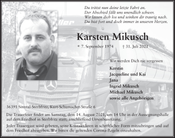 Traueranzeige von Karsten Mikusch von FZ