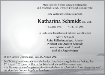 Traueranzeige von Katharina Schmidt von FZ