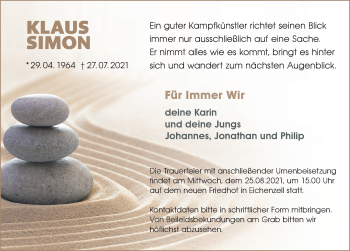 Traueranzeige von Klaus Simon von FZ