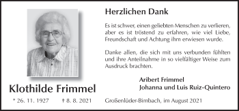 Traueranzeige von Klothilde Frimmel von FZ