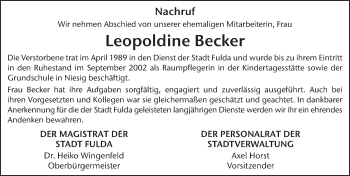 Traueranzeige von Leopoldine Becker von FZ