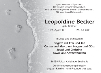 Traueranzeige von Leopoldine Becker von FZ