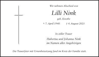 Traueranzeige von Lilli Nink von FZ