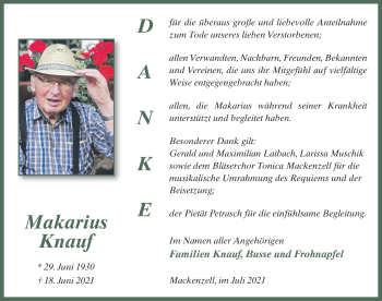 Traueranzeige von Makarius Knauf von FZ