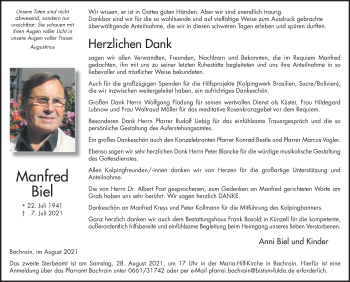 Traueranzeige von Manfred Biel von FZ