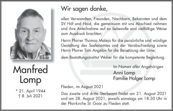 Traueranzeige von Manfred Lomp von FZ