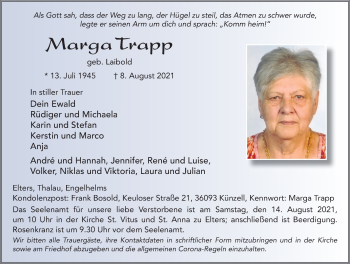 Traueranzeige von Marga Trapp von FZ
