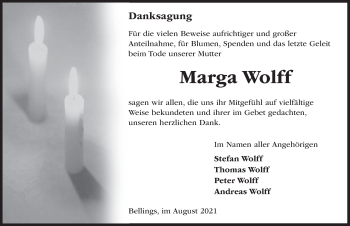 Traueranzeige von Marga Wolff von FZ