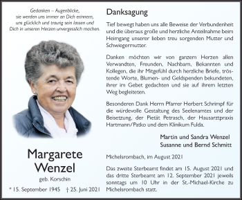 Traueranzeige von Margarete Wenzel von FZ