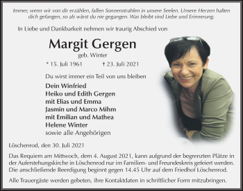 Traueranzeige von Margit Gergen von FZ