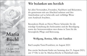 Traueranzeige von Maria Büchl von FZ