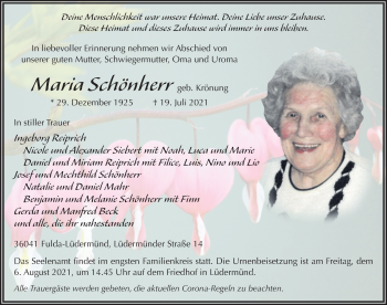 Traueranzeige von Maria Schönherr von FZ