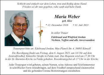Traueranzeige von Maria Weber von FZ