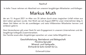 Traueranzeige von Markus Muth von FZ