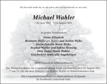 Traueranzeige von Michael Wahler von FZ