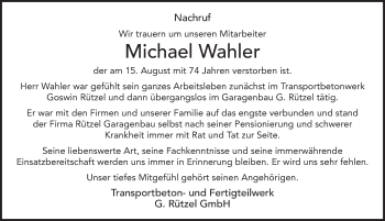 Traueranzeige von Michael Wahler von FZ