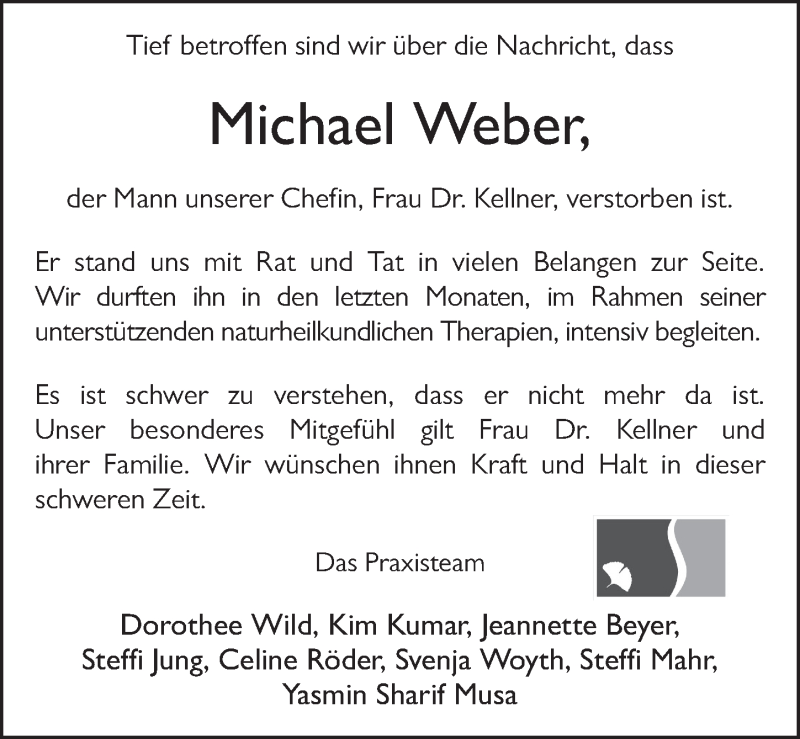  Traueranzeige für Michael Weber vom 25.08.2021 aus FZ