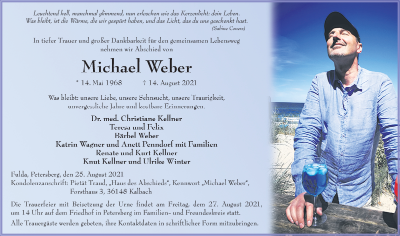  Traueranzeige für Michael Weber vom 25.08.2021 aus FZ