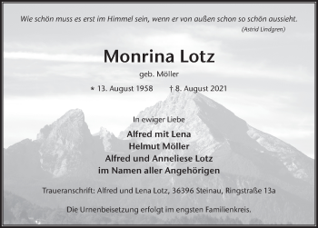 Traueranzeige von Monrina Lotz von FZ