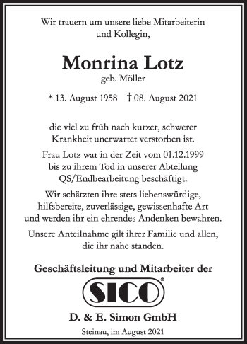 Traueranzeige von Monrina Lotz von FZ