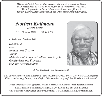Traueranzeige von Norbert Kollmann von FZ