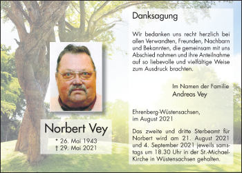 Traueranzeige von Norbert Vey von FZ