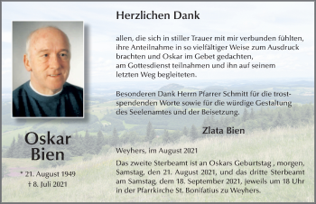 Traueranzeige von Oskar Bien von FZ